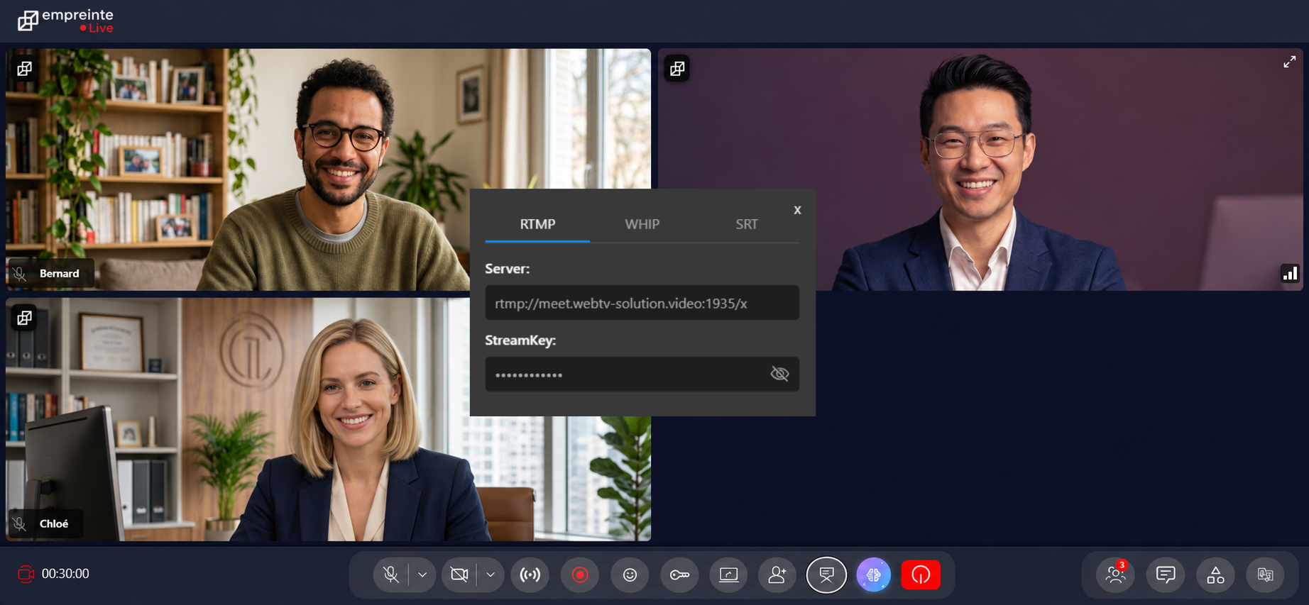 Interface de régie vidéo et de mixage en direct